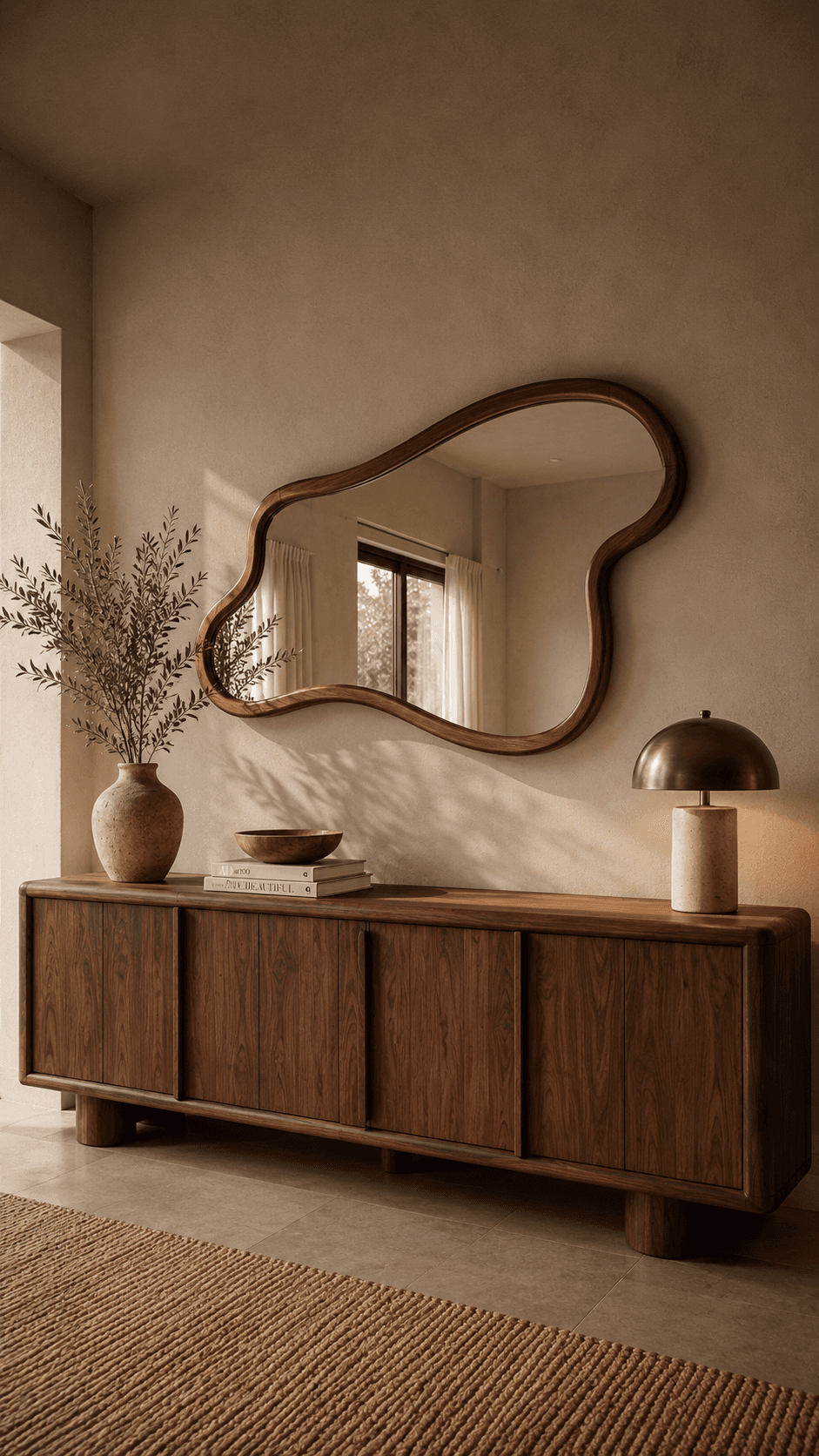 Miroir organique en bois mis en situation