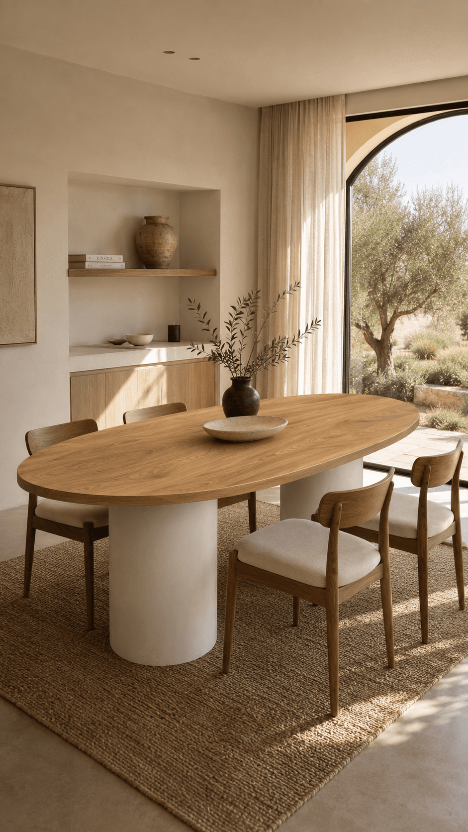 Table ovale pieds cylindriques mis en situation
