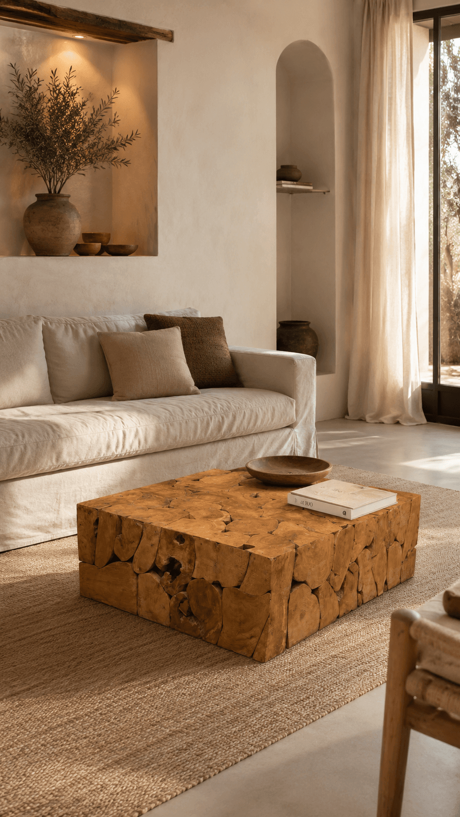 Table basse Pavés de teck mis en situation