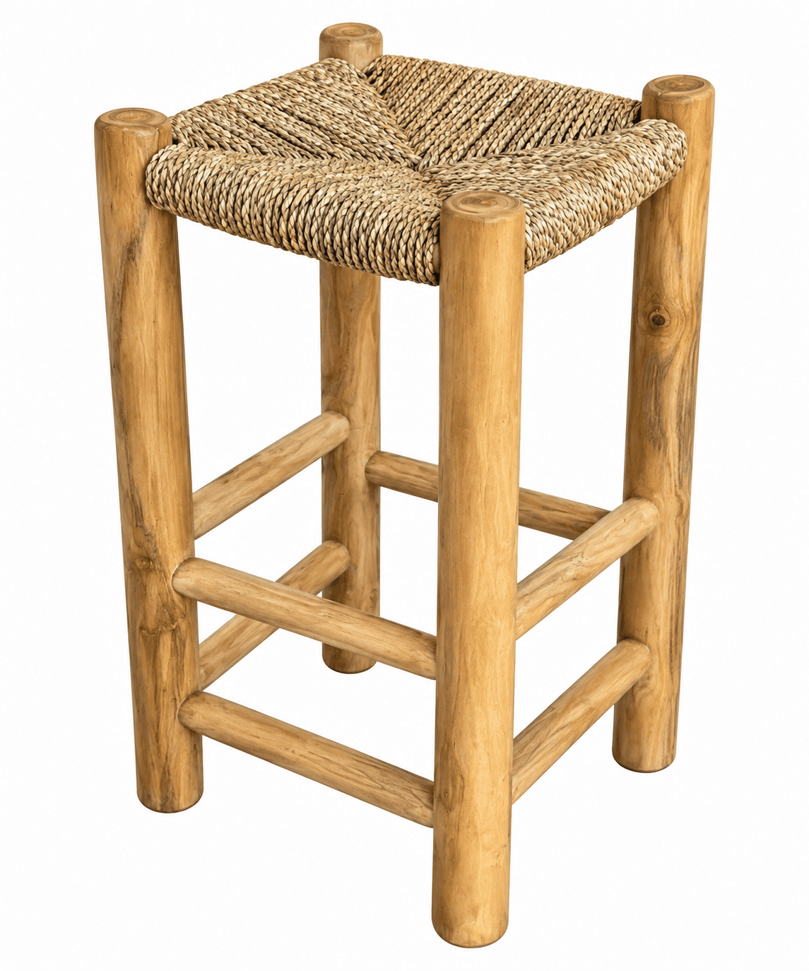 Tabouret haut en bois tressé