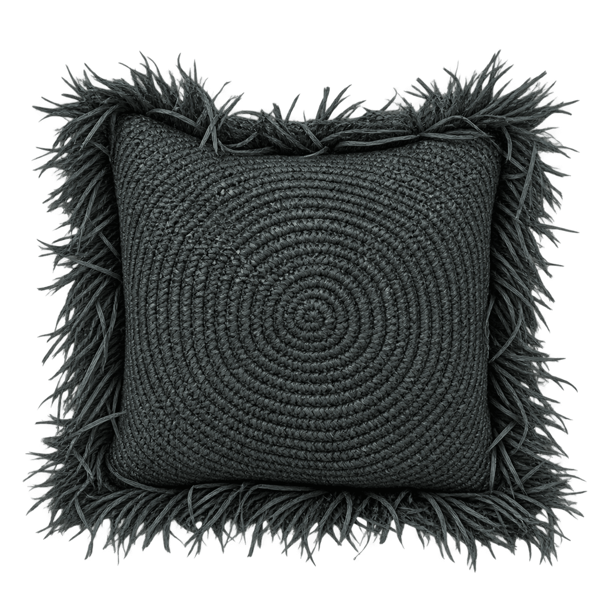 Coussin noir tressé à franges