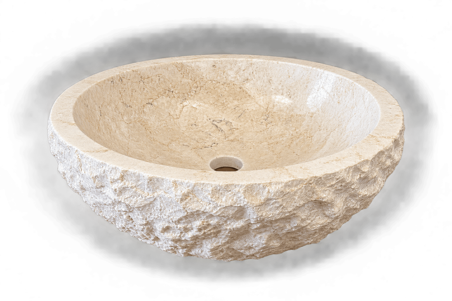 Vasque ronde en pierre claire brute